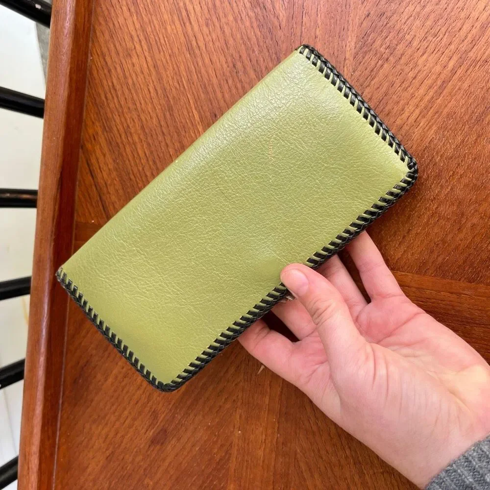 VTG 60s 70s Artisan Hand-Laced Leather Wallet Clutch Folk Art Boho Mod